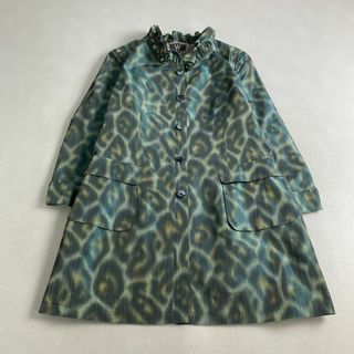 美品　スプリングコート　ヒョウ柄　フリル　イタリア製生地　グリーン　L(スプリングコート)