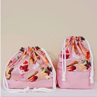 お弁当袋&コップ袋　スイーツ　パフェ　ピンク(外出用品)