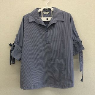 【O.M.G made in korea】　白系・青系　ボーダー　ブラウス　長袖トップス　シンプル　ゆったり(シャツ/ブラウス(長袖/七分))