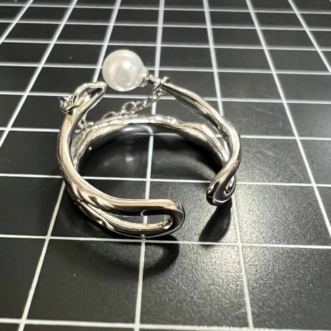 A842 匿名配送 指輪 レディース リング パール チェーン s925 レディースのアクセサリー(リング(指輪))の商品写真