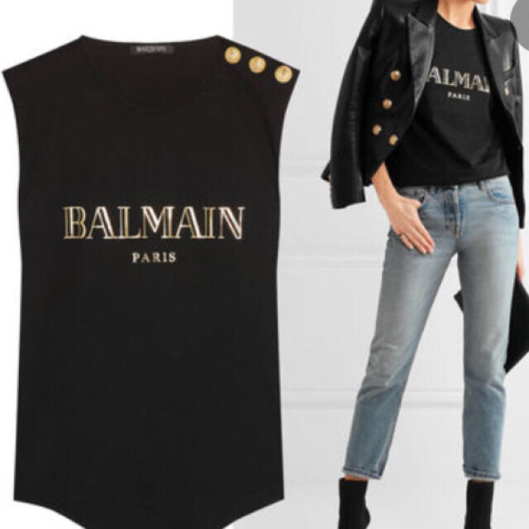 BALMAIN(バルマン)の浜崎あゆみ着用バルマンBALMAIN最新作☆ボタン付コットンロゴTシャツ レディースのトップス(Tシャツ(半袖/袖なし))の商品写真