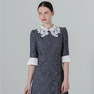 Leja - LEJA チュールパイピングリーフベルトAラインドレス Leja - LEJA チュールパイピングリーフベルトAラインドレス