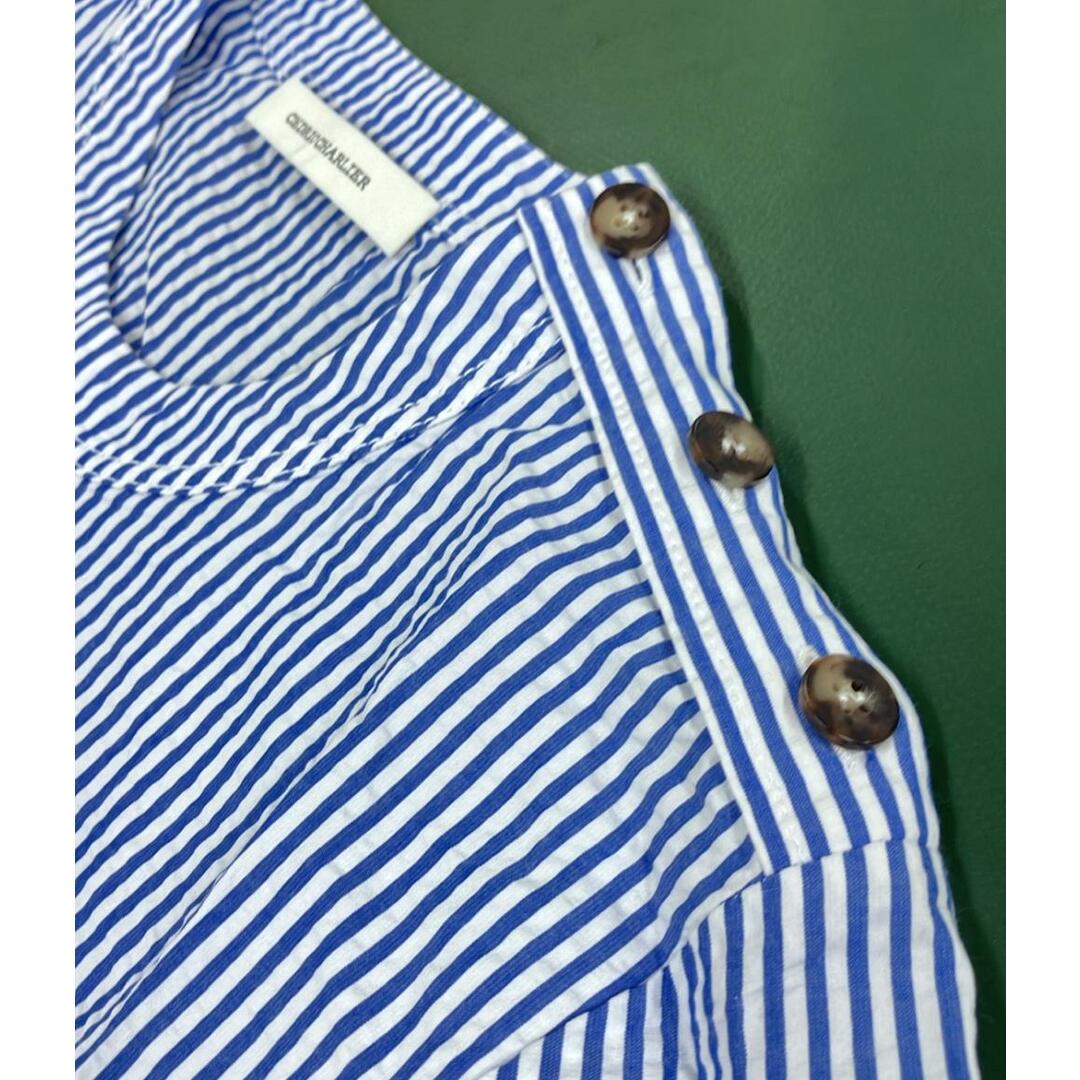 CÉDRIC CHARLIER(セドリックシャルリエ)の美品 セドリックシャルリエ CEDRIC CHARLIER ストライプ柄切り替え半袖ブラウス レディースのトップス(シャツ/ブラウス(半袖/袖なし))の商品写真