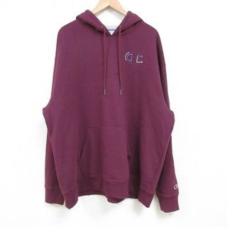 チャンピオン(Champion)のXL★古着 チャンピオン Champion 長袖 スウェット パーカー メンズ ビッグロゴ 大きいサイズ 紫 パープル 25mar08 中古 スエット トレーナー トップス(パーカー)