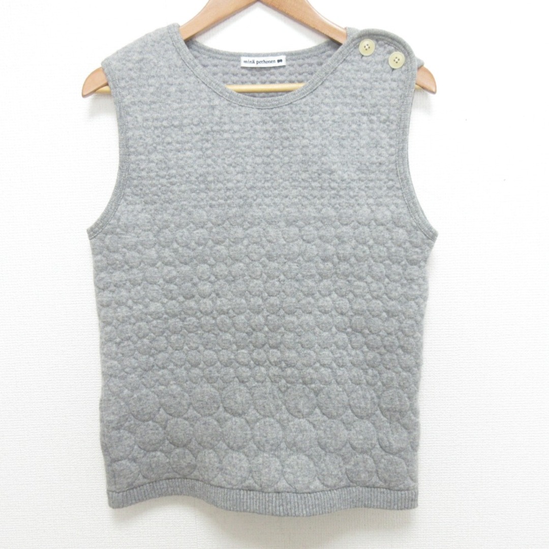 mina perhonen - 美品 mina perhonen ミナペルホネン stony クルーネック プルオーバー キルティングベスト サイズ38 グレー レディース 古着 中古 USED