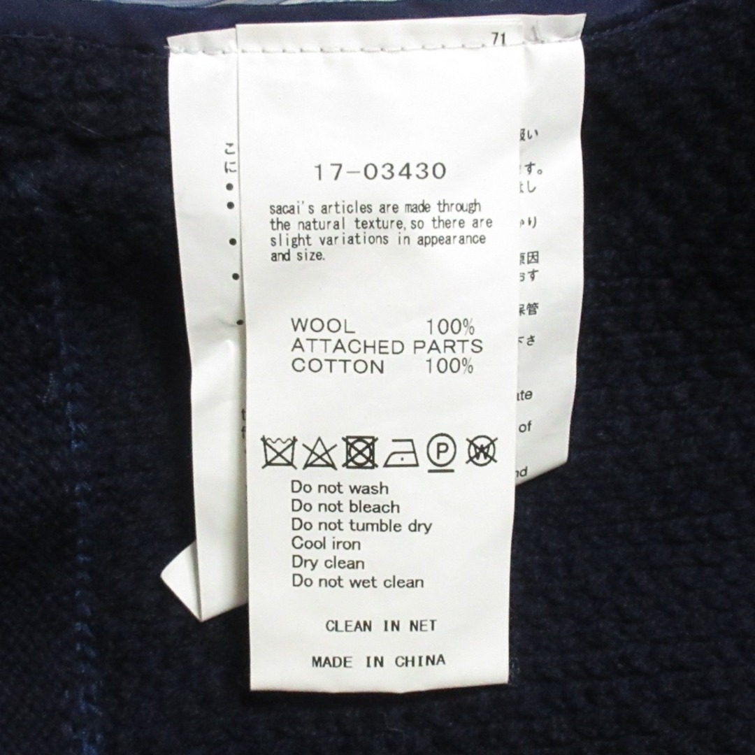 【美品】sacai ドッキングスウェットシャツ サイドポケット有 ネイビー M sacai - 良品 sacai サカイ テールカット ケーブルニット
