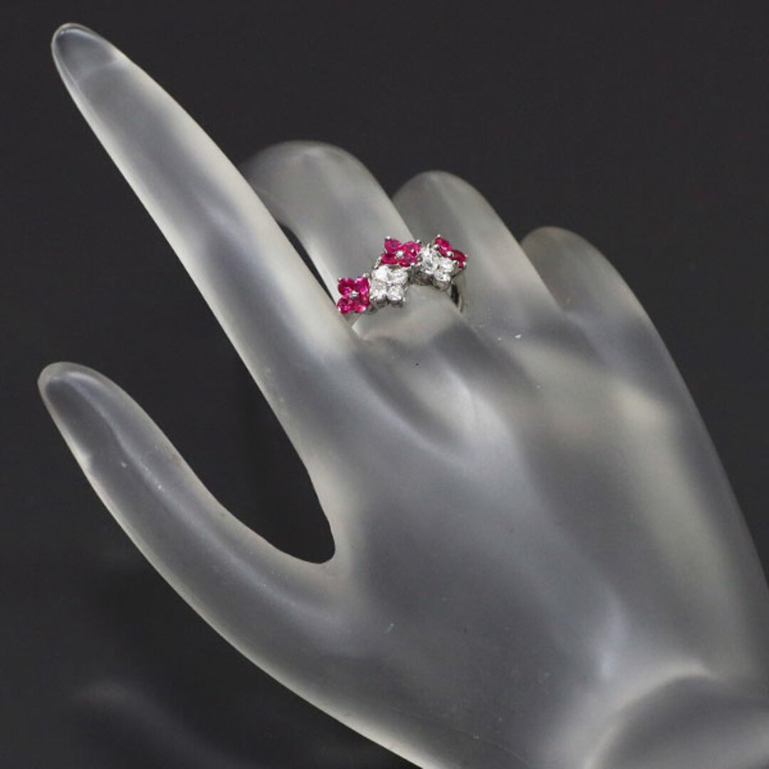 K18WG ルビー ダイヤモンド リング 0.81ct D0.40ct フラワー