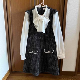 Ank Rouge - ♡ Ank Rouge ツイードフレアパフOP ワンピースの Ank Rouge - ♡ Ank Rouge ツイードフレアパフOP ワンピースの