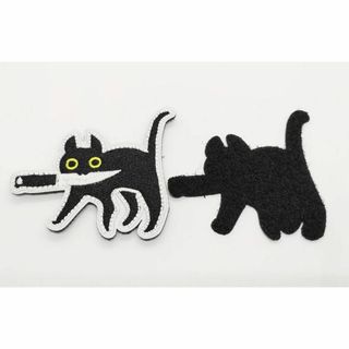 ナイフ　くわえ　猫　ネコ　マジックテープ　刺繍　ワッペン　アップリケ　アメリカン(その他)