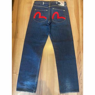 EVISU - サイズ31 赤刺繍 バックベルト 0042 緑耳 エヴィス EVISU - サイズ31 赤刺繍 バックベルト 0042 緑耳 エヴィス
