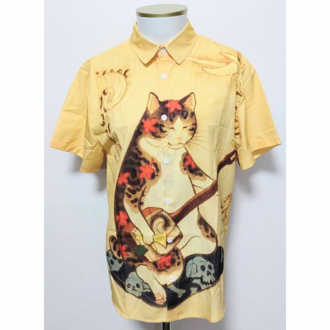 【XXXLサイズ】猫 ネコ 三味線 柄シャツ 半袖 和柄 和風 浮世絵 妖怪 メンズのトップス(Tシャツ/カットソー(半袖/袖なし))の商品写真
