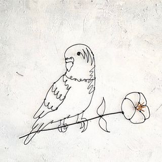 セキセイインコと花のワイヤーアート(鳥)