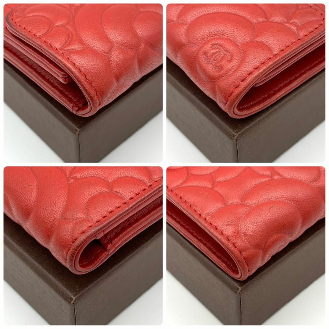 CHANEL - シャネル カメリア エンボス レッド 二つ折り財布 ココ CHANEL - シャネル カメリア エンボス レッド 二つ折り財布 ココ