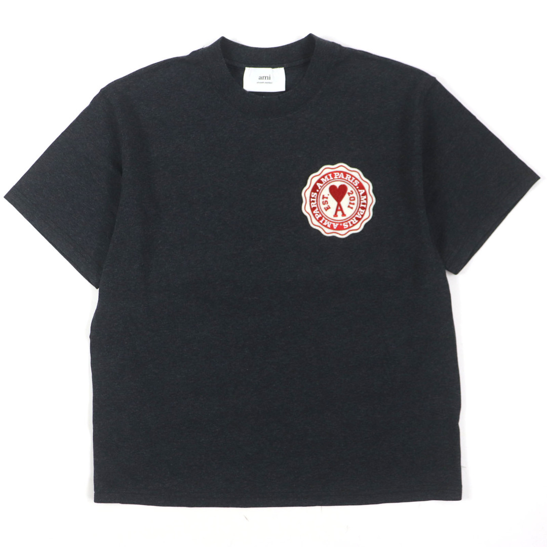 未使用品▼AMI PARIS アミパリス UTS011.717 コットン ロゴパッチ クルーネック ショートスリーブ  半袖Ｔシャツ ダークグレー XS 正規品 メンズ