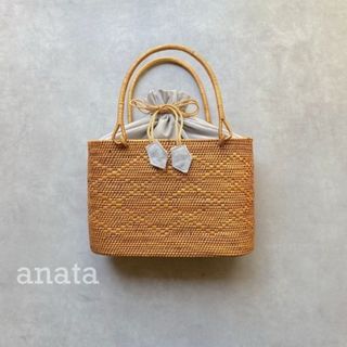 バリ島　アタバッグ　新品未使用　内布ライトグレー　かごバッグ　ハンドバッグ　和装(かごバッグ/ストローバッグ)