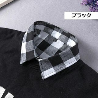 チェック柄シャツ風フェイクカラー ネルシャツ風つけ襟 ブラック系(その他)