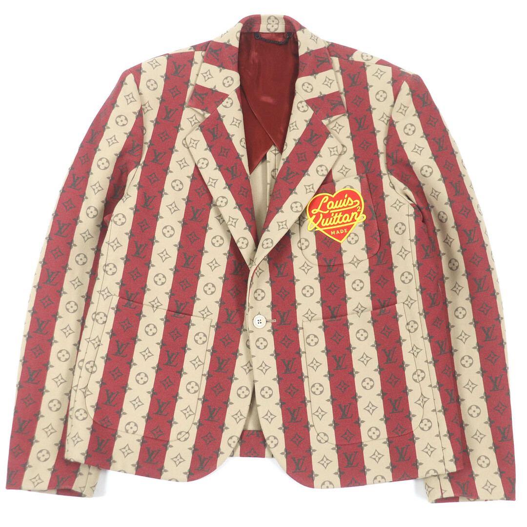 極美品□LOUIS VUITTON NIGO ルイヴィトン ニゴー 2022年製 モノグラム トランク ストライプポケットジャケット ブレザー レッド ベージュ 46 ガーメント付き イタリア製 正規品 メンズ