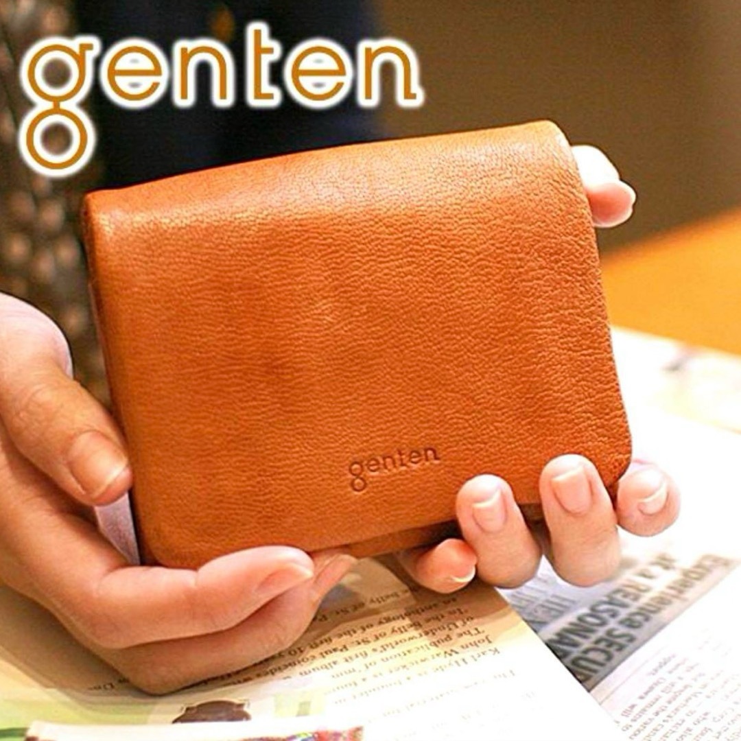 【美品】gentenゲンテン ゴートヌメ 二つ折り財布 レンガ オレンジブラウン 美品】gentenゲンテン ゴートヌメ 二つ折り財布 レンガ オレンジ