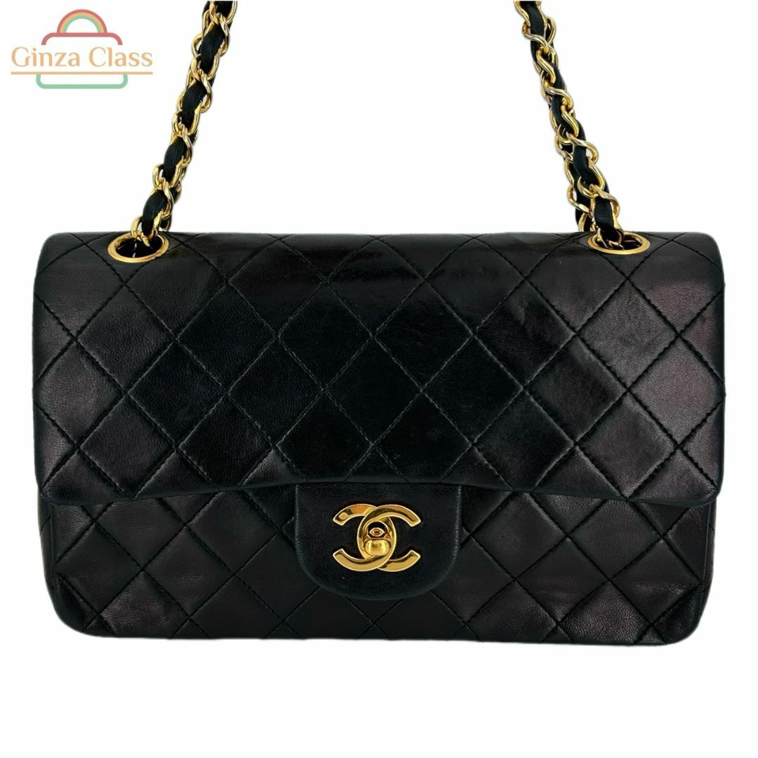 CHANEL - CHANEL シャネル Wフラップ マトラッセ 2WAY チェーン ショルダーバッグ 23cm ラムスキン ブラック 1番台（1985～1993年） ゴールド金具 ダブルフラップ ダブルチェーン レディース ヴィンテージ ターンロック 中古