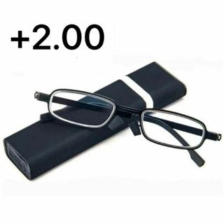 【訳あり】 +2.00 老眼鏡 スクエア型 携帯用 ケース付 超軽量 ブルー 青(その他)
