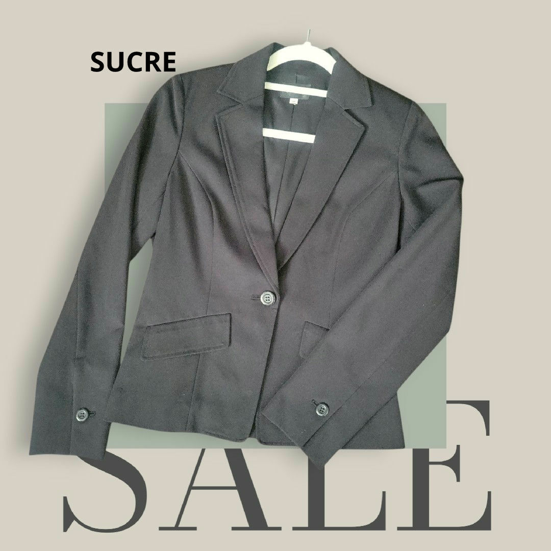 sucre(シュクル)の美品　SUCRE スタイリッシュ　撥水加工黒ジャケット レディースのジャケット/アウター(テーラードジャケット)の商品写真