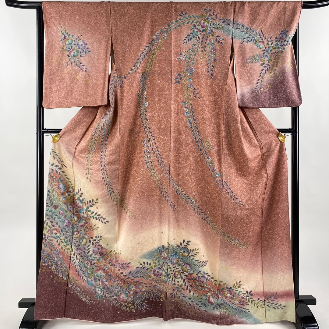 A-73◇美品 正絹 桜 トールサイズ 金駒刺繡 銀通し 振袖 着物 新品 金駒刺繍 桜 着物 正絹 仕付け糸付 トール“花筏の躍動”訪問