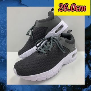 26.0cm★新品メンズスニーカー☆幅広厚底 軽量 メッシュエアーシューズ 灰色(スニーカー)