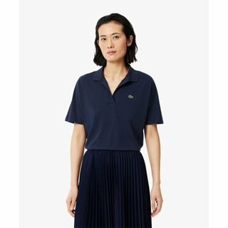 ラコステ(LACOSTE)の【ネイビー】サイドスリット スキッパーネック ドレープポロシャツ(ポロシャツ)