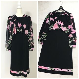 極美品】LEONARD カンカン L 40 黒地 立ち回り チュニック 極美品】LEONARD カンカン L 40 黒地 立ち回り チュニック