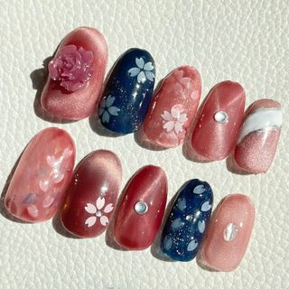 薔薇とさくらネイル N#4(つけ爪/ネイルチップ)