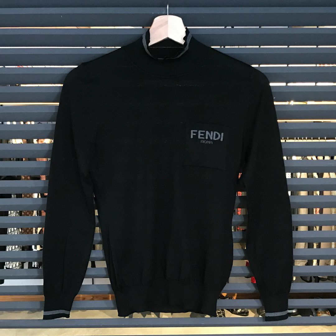 FENDI - 超美品 フェンディ モックネック 長袖 シルク ニット 36 XS ブラック 黒