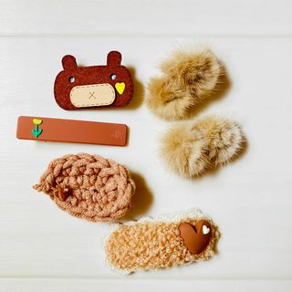 【キッズヘアクリップ5点セット+おまけ】可愛い くまさん 前髪 ベビー 髪留め(その他)