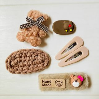 【キッズヘアクリップ6点セット】可愛い くまさん 前髪 ベアー 髪留め 髪飾り(その他)