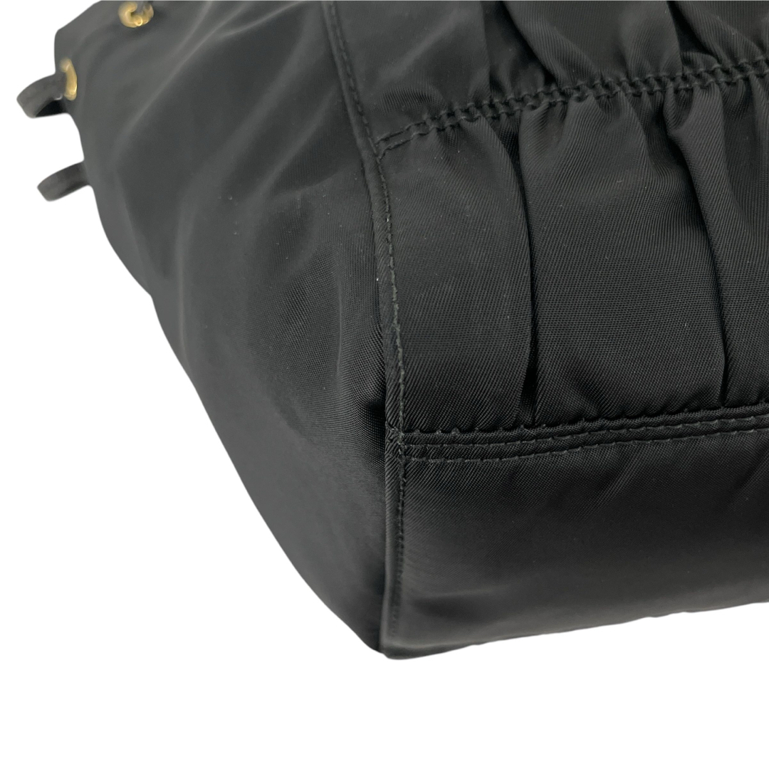 良品 プラダ 2way ショルダーバッグ ギャザー ハンドバッグ 金