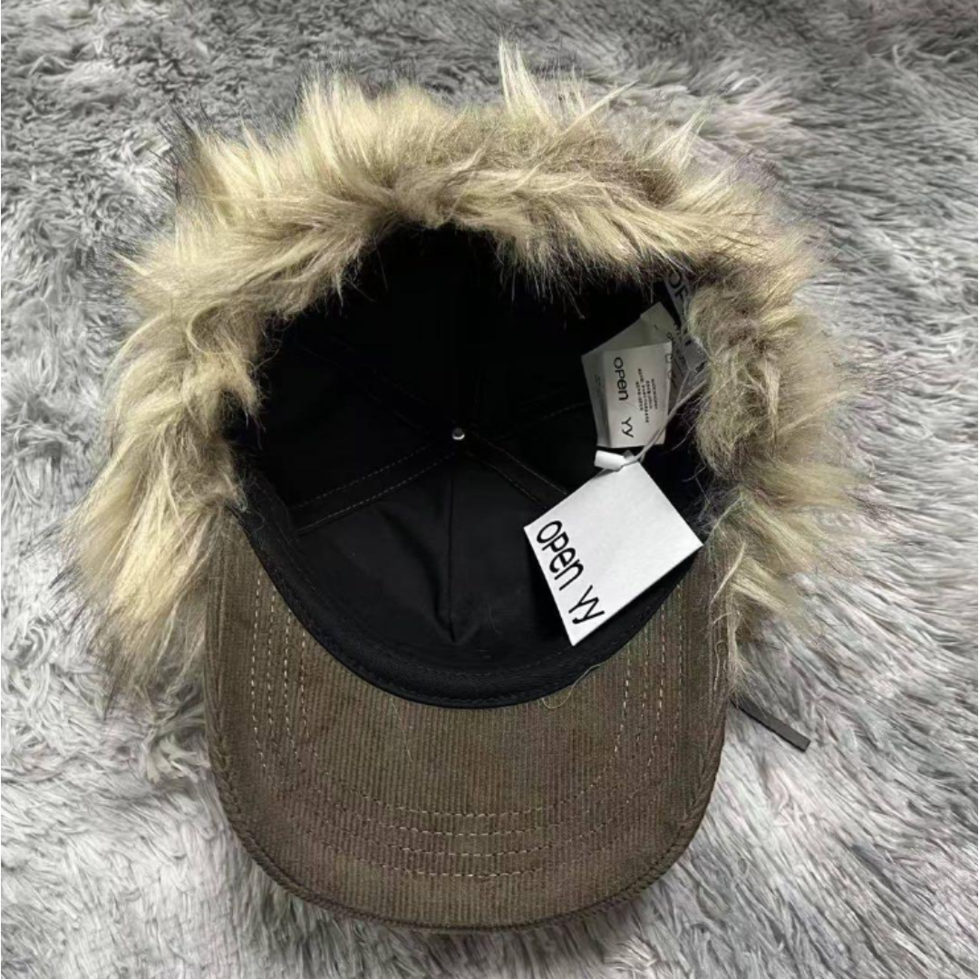 Open Yy Faux Fur Corduroy Earflap Cap Khaki | eBay