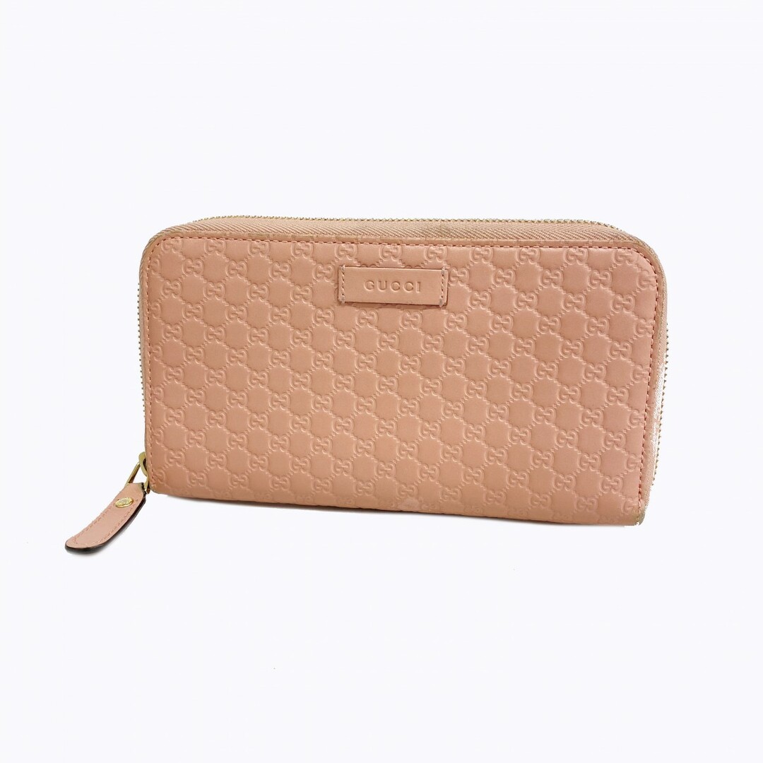 GUCCI - 【5cc1629】グッチ 長財布 マイクログッチシマ 449391 レザー ピンク シャンパンゴールド金具【中古】レディース