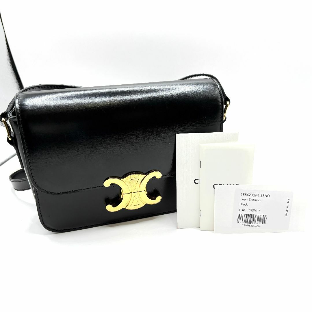 CELINE - セリーヌ ティーントリオンフ シャイニーカーフスキン ショルダーバッグ ブラック