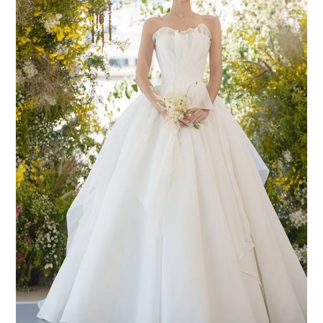 フランス風 ウエディングドレス プリンセスライン ベアトップ 結婚式