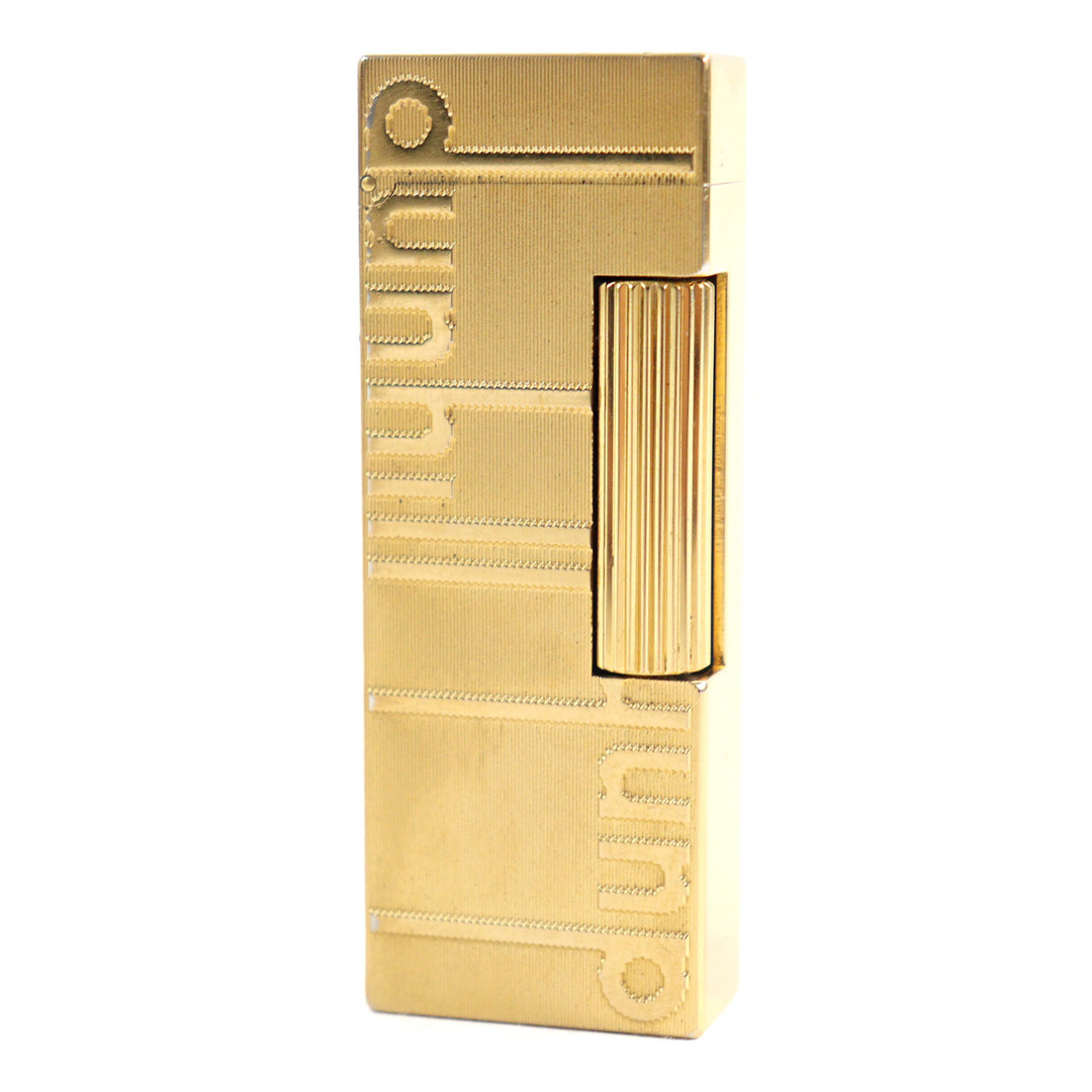 Dunhill - 良品○Dunhill ダンヒル ロゴ×ヘアライン サイド鏡面 スクエアフォルム ローラー式 喫煙グッズ ガスライター ゴールド スイス製 着火確認済み