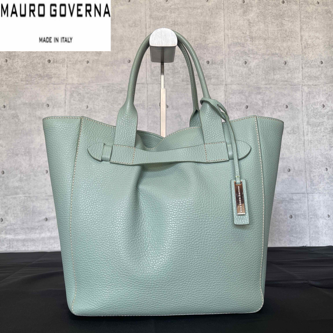美品】MAURO GOVERNA ミントグリーン レザー 本革 ハンドバッグ 美品】MAURO GOVERNA ミントグリーン レザー 本革 ハンドバッグ