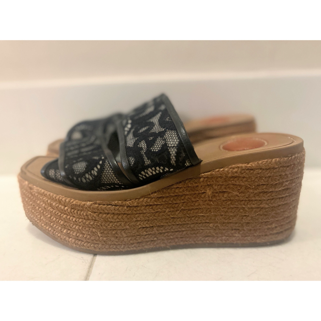 人気!CHLOE ブラック Woody サンダル Chloe サンダル ブラック WOODY レース