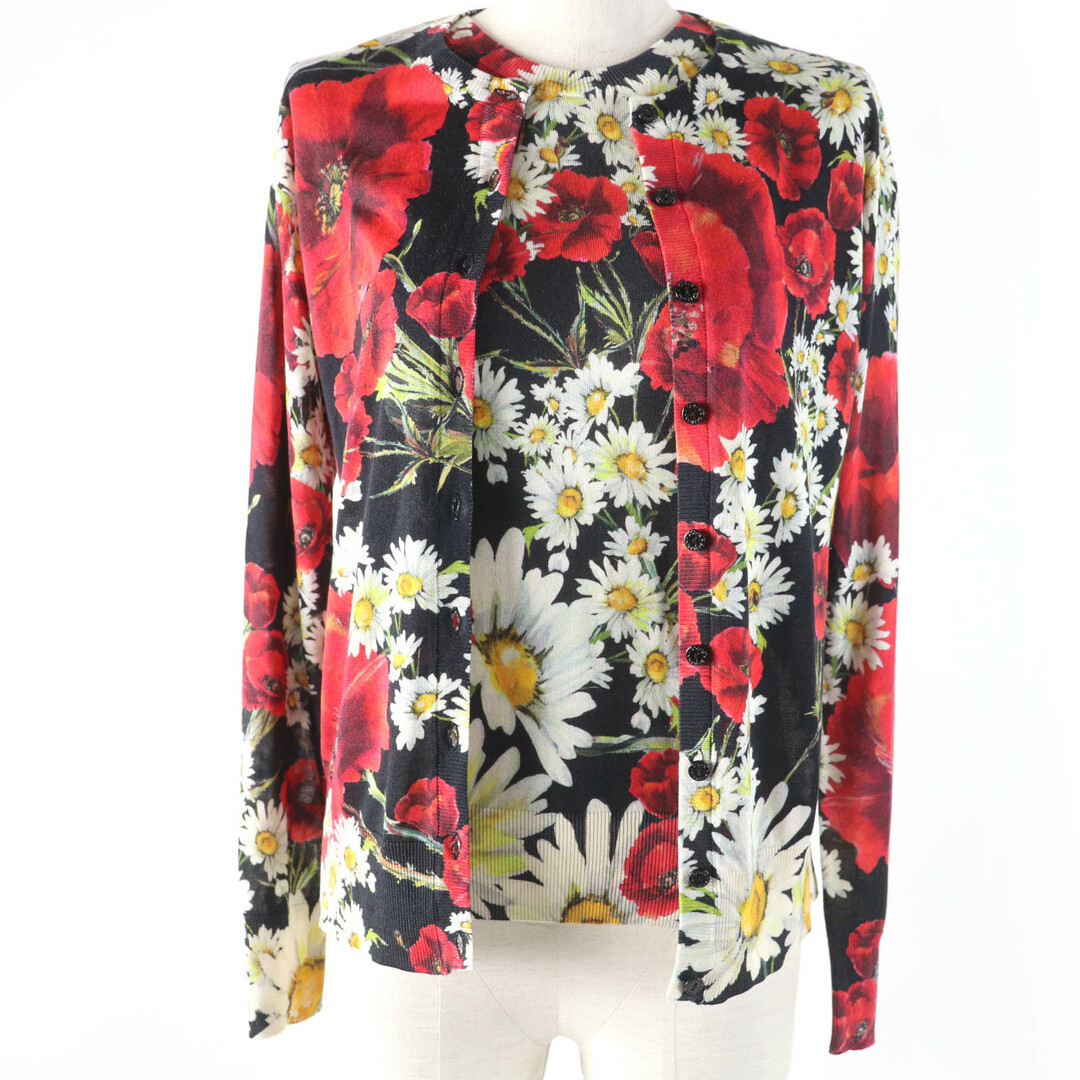 DOLCE&GABBANA - 極美品☆DOLCE&GABBANA ドルチェ＆ガッバーナ シルク100％ フラワープリント ニット カーディガン ノースリーブ トップス アンサンブル マルチカラー カーディガン36 トップス38 イタリア製 正規品 レディース