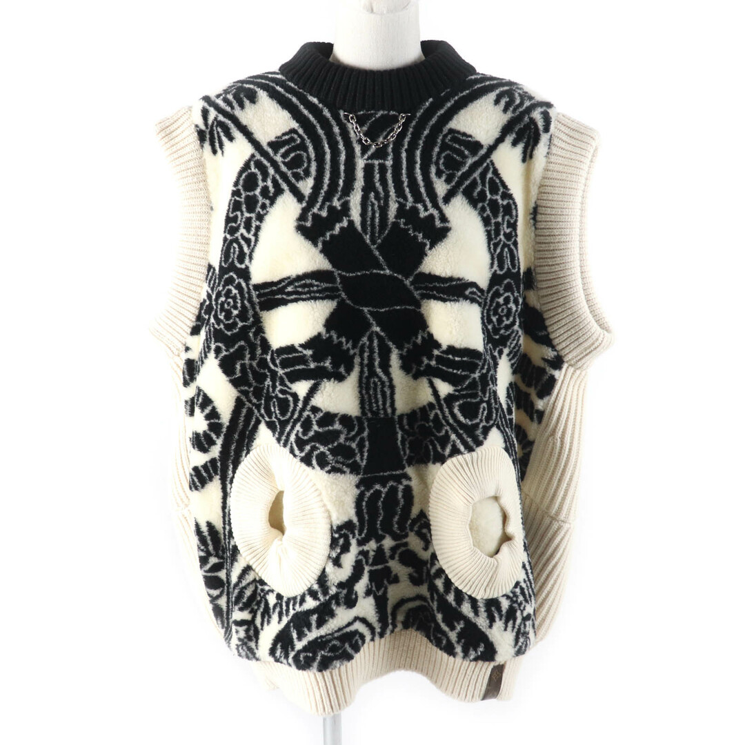LOUIS VUITTON - 未使用品★LOUIS VUITTON ルイヴィトン 21AW カシミヤ混 フォルナセッティ ボウジャカード スリーブレス ニットベスト アイボリー ブラック XS ハンガー付き イタリア製 正規品 レディース