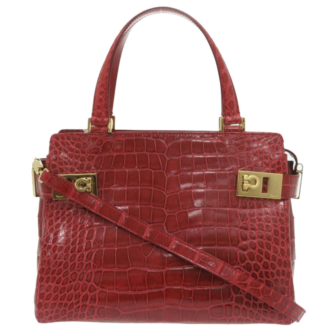 Salvatore Ferragamo - サルヴァトーレフェラガモ 2WAY ガンチーニ AQ-21 0209 クロコダイル レッド ハンドバッグ 赤 1565【中古】Salvatore Ferragamo