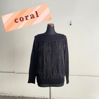 coral コーラル ラメプリーツブラック長袖ニット C(ニット/セーター)