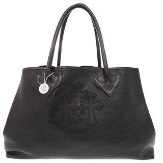 クロムハーツ(Chrome Hearts)の美品 クロムハーツ 3セメタリークロスパッチ レザー ブラック トートバッグ 黒 0556【中古】CHROME HEARTS メンズ(トートバッグ)