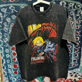 鋼の錬金術師 ティーシャツ ダメージ加工 グレーブラック ハイデザイン(Tシャツ/カットソー(半袖/袖なし))
