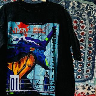 エヴァ 初号機 ティーシャツ ダメージ加工 グレーブラック ハイデザイン(Tシャツ/カットソー(半袖/袖なし))
