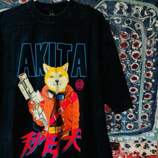 AKIRA AKITA ティーシャツ ダメージ加工 グレーブラック ハイデザイン