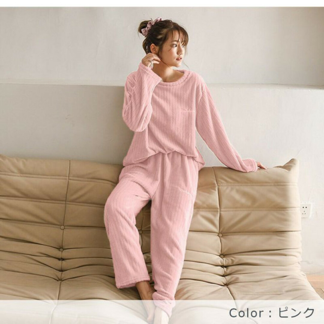 グレー ふわもこ ルームウェア レディース あったか パジャマ 上下セット レディースのルームウェア/パジャマ(ルームウェア)の商品写真